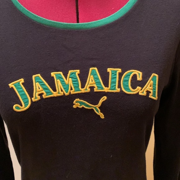 Puma Women's Black Long Sleeve Top with Green and Yellow Jamaica Accents - Picture 3 of 11